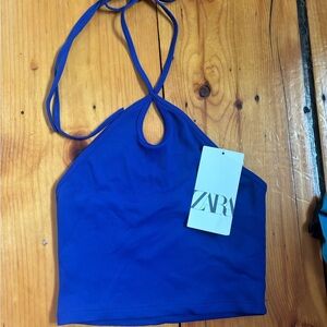 Zara Vibrant Blue Ribbed Halter Top